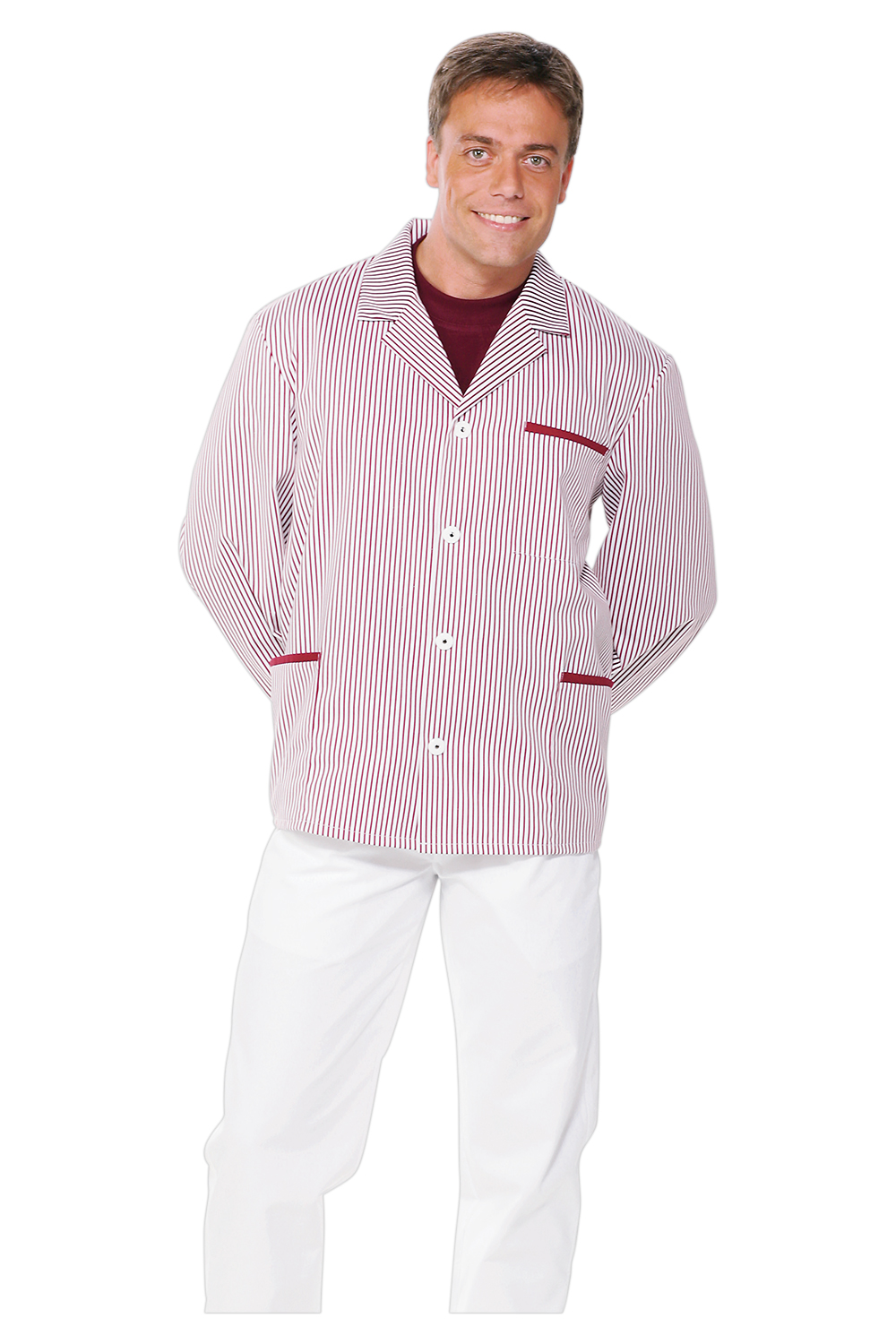 Fleischerjacke 'Klaus' Variante: Gr. 60 / Bordeaux-weiß gestreift