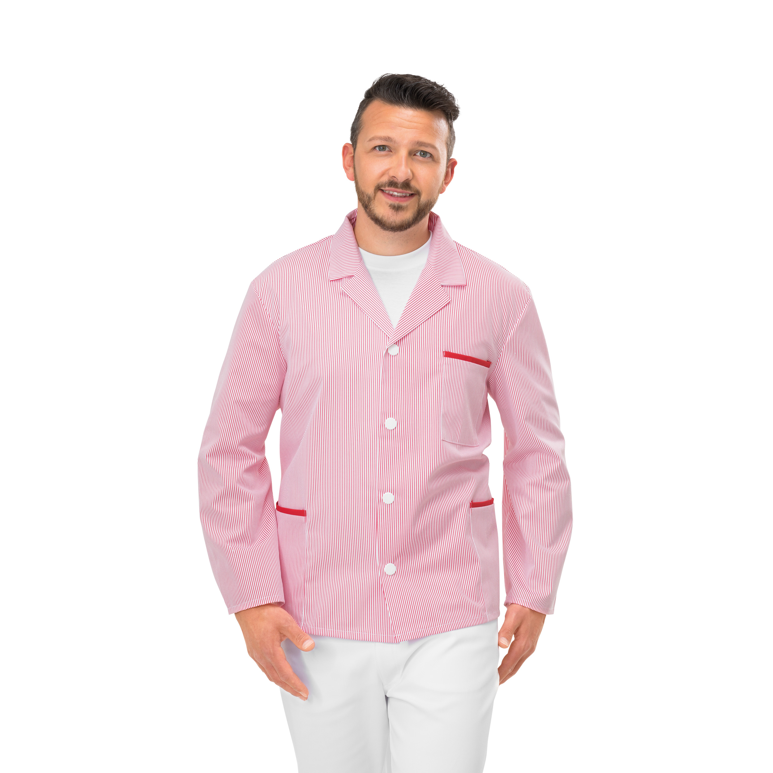 Fleischerjacke 'Klaus', halbarm-Rot-Weiß Gr. 56