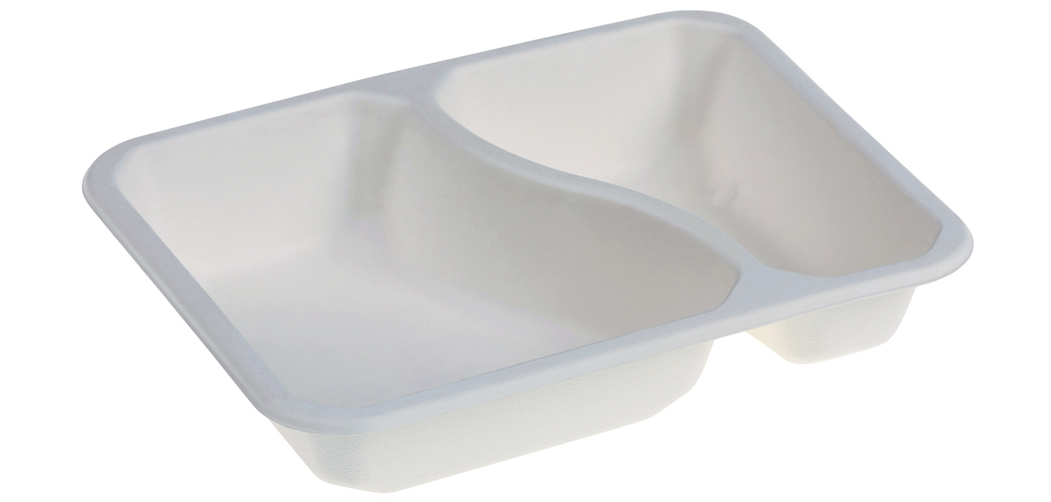 Zuckerrohr-Menüschalen / 2-teilig / Gr. 22,7 x 17,8 x 4,5 cm / 640/410 ml