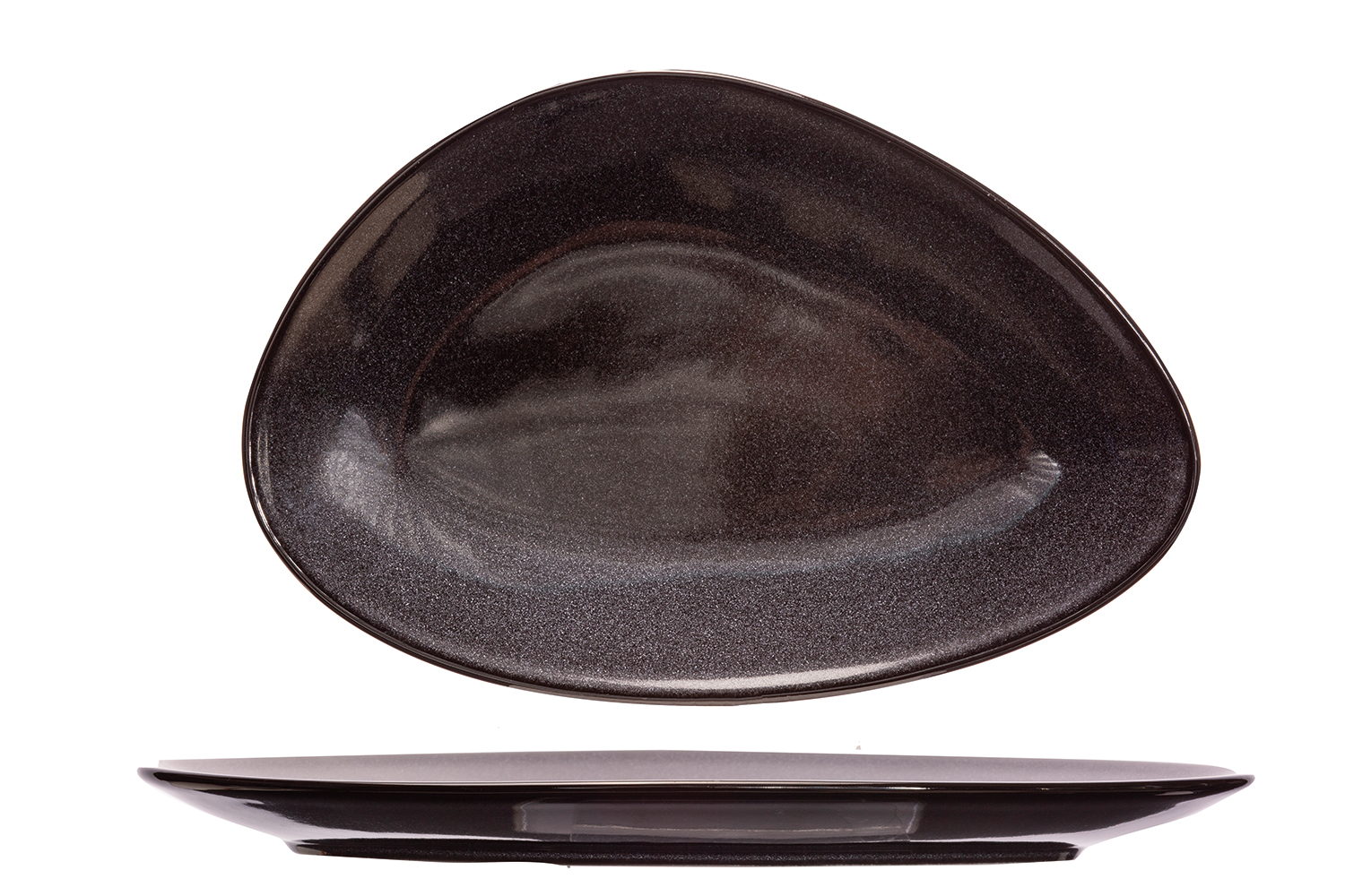 Porzellanserie 'Black Granite' / Teller, flach, dreieckig 33 x 22,5 cm