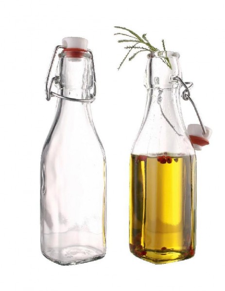 Bügelverschlussflasche, viereckig Variante: Maße/Inhalt Ø 5 x 5 cm, H: 23 cm/ 250 ml